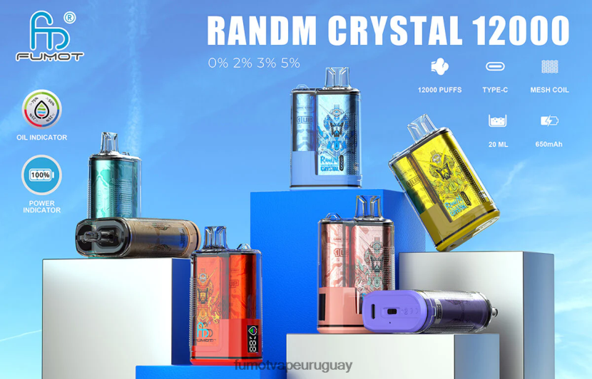 Fumot Crystal caramelo arcoiris Caja de vapeo desechable 20ml 12000 (1 pieza) T2JJRR276 Fumot vape Uruguay