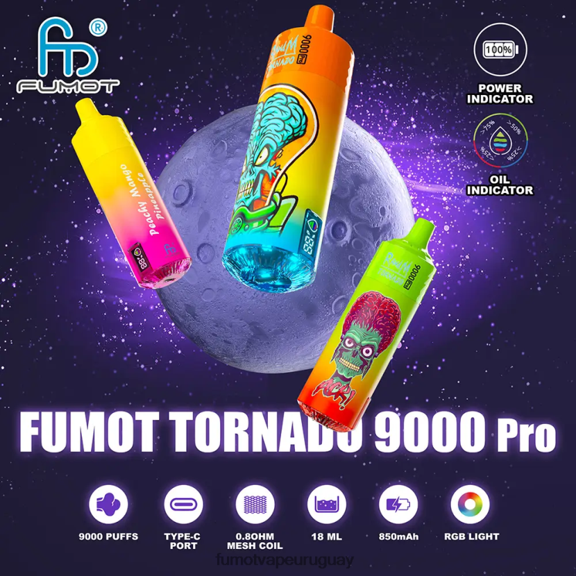 Fumot Tornado Cereza Vape desechable 9000 pro - 18 ml (1 pieza) T2JJRR211 Fumot vape precio